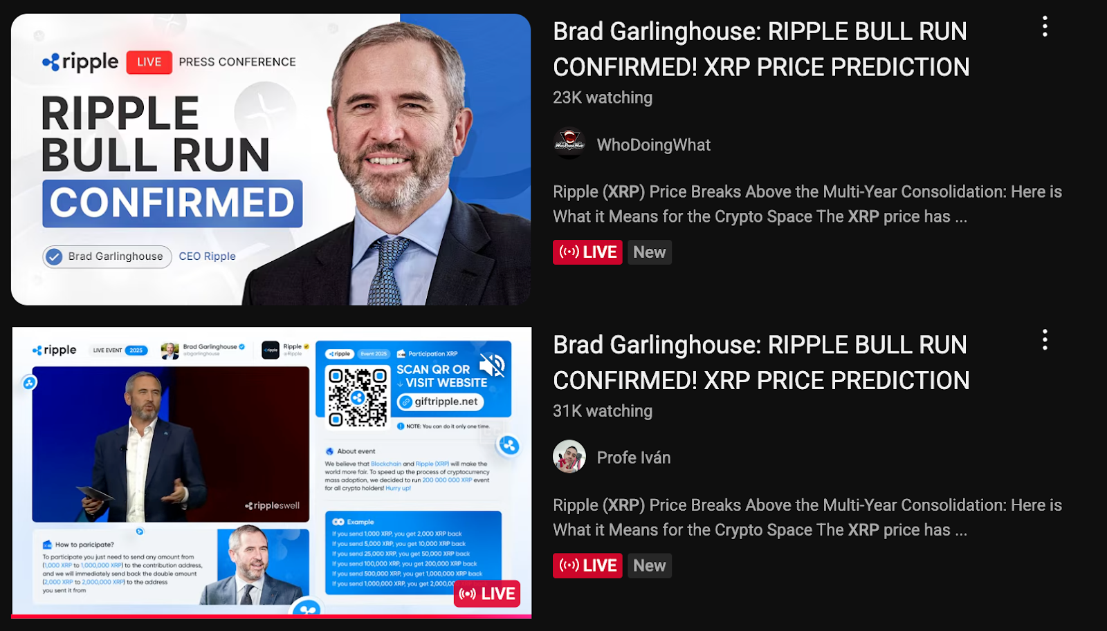 Scammers impersonating Ripple on YouTube