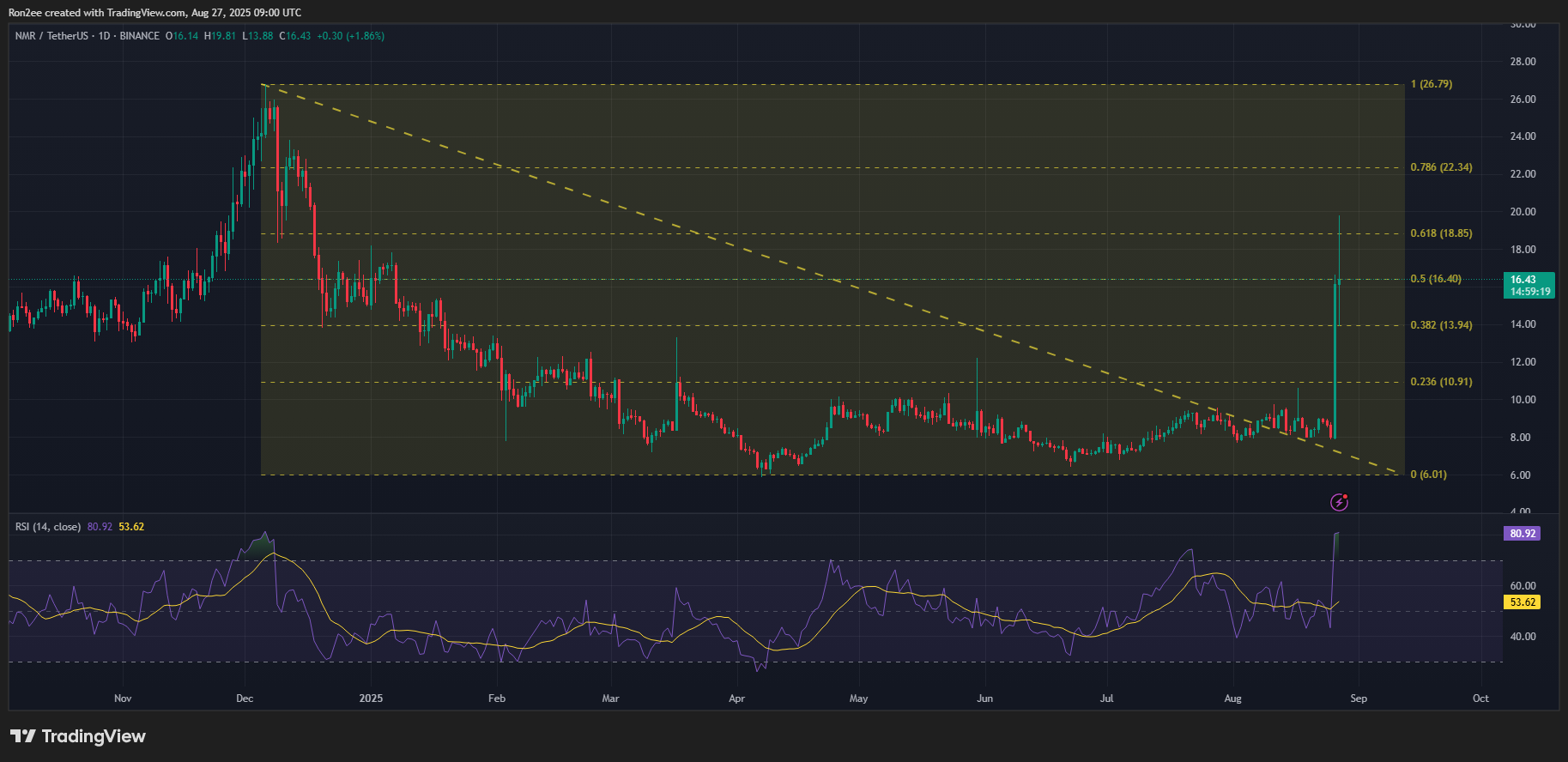 The Relative Strength Index indicator shows an overbought reading on the daily chart.