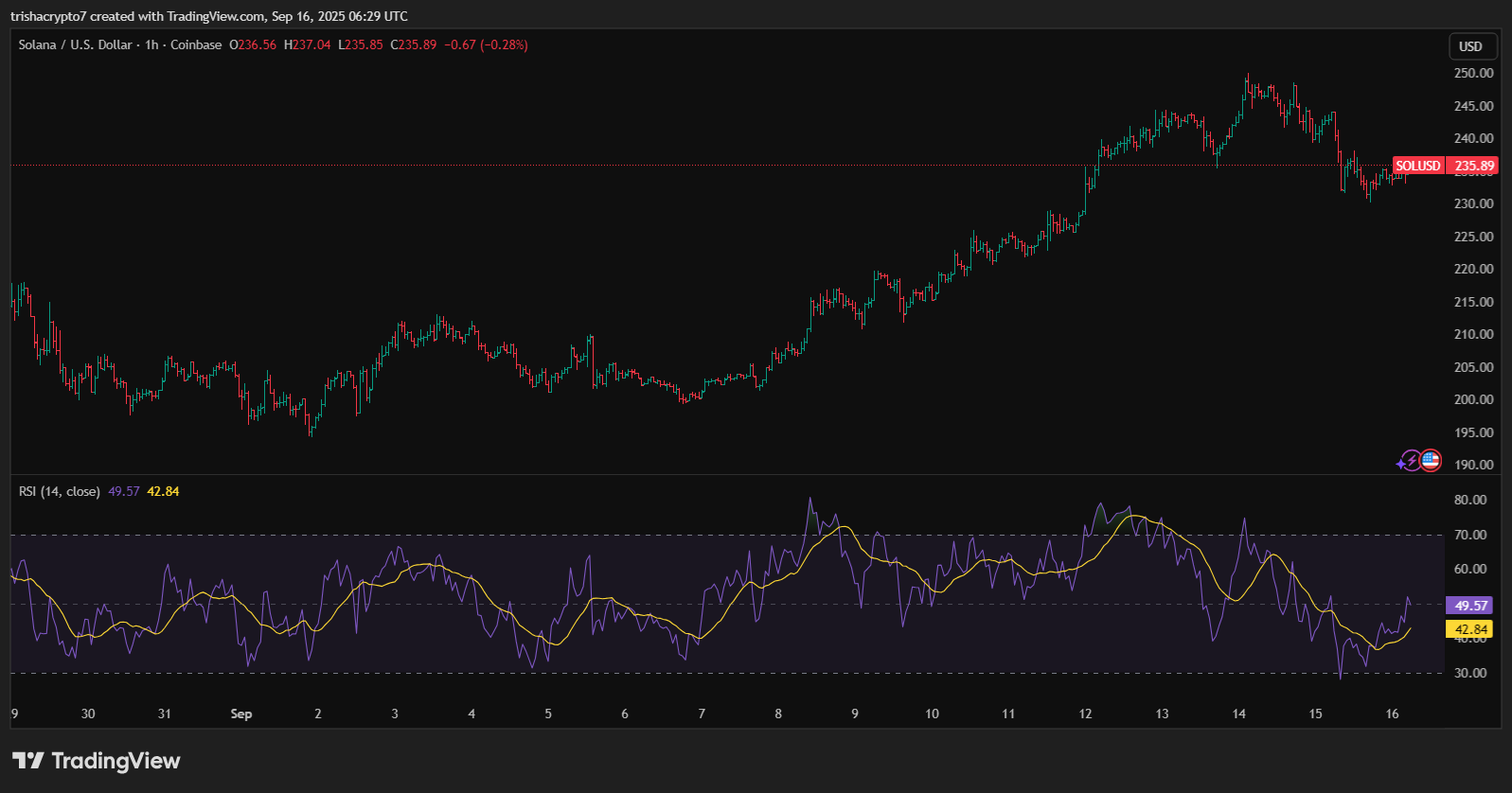 Price chart for Solana in the past few days | Source: TradingView