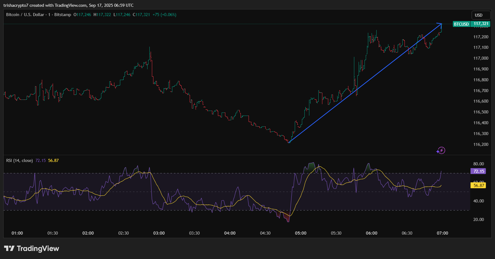 Price chart for Bitcoin in the past few hours leading up to the Fed decision | Source: TradingView