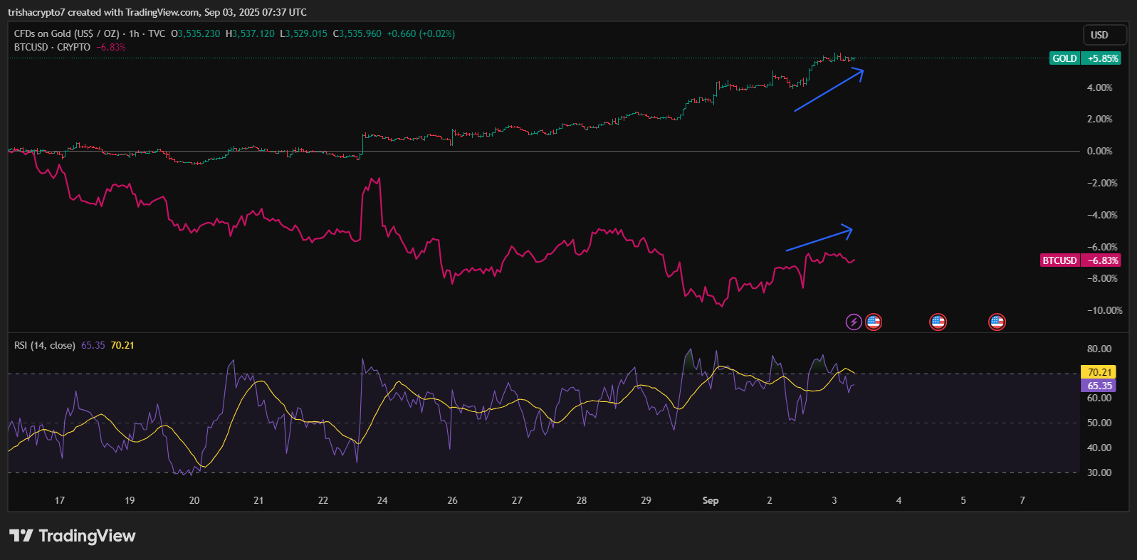 Bitcoin has often been dubbed digital gold because its price movements often mimic gold | Source: TradingView