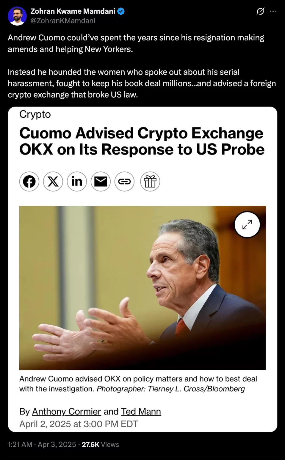 Zohram Mamdani on Cuomo.