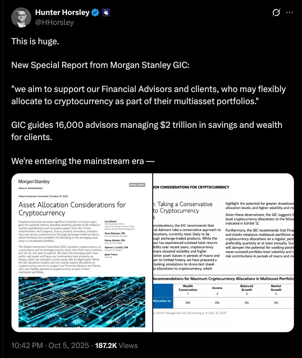 Bitwise CEO Hunter Horsley on the Morgan Stanley GIC report. 
