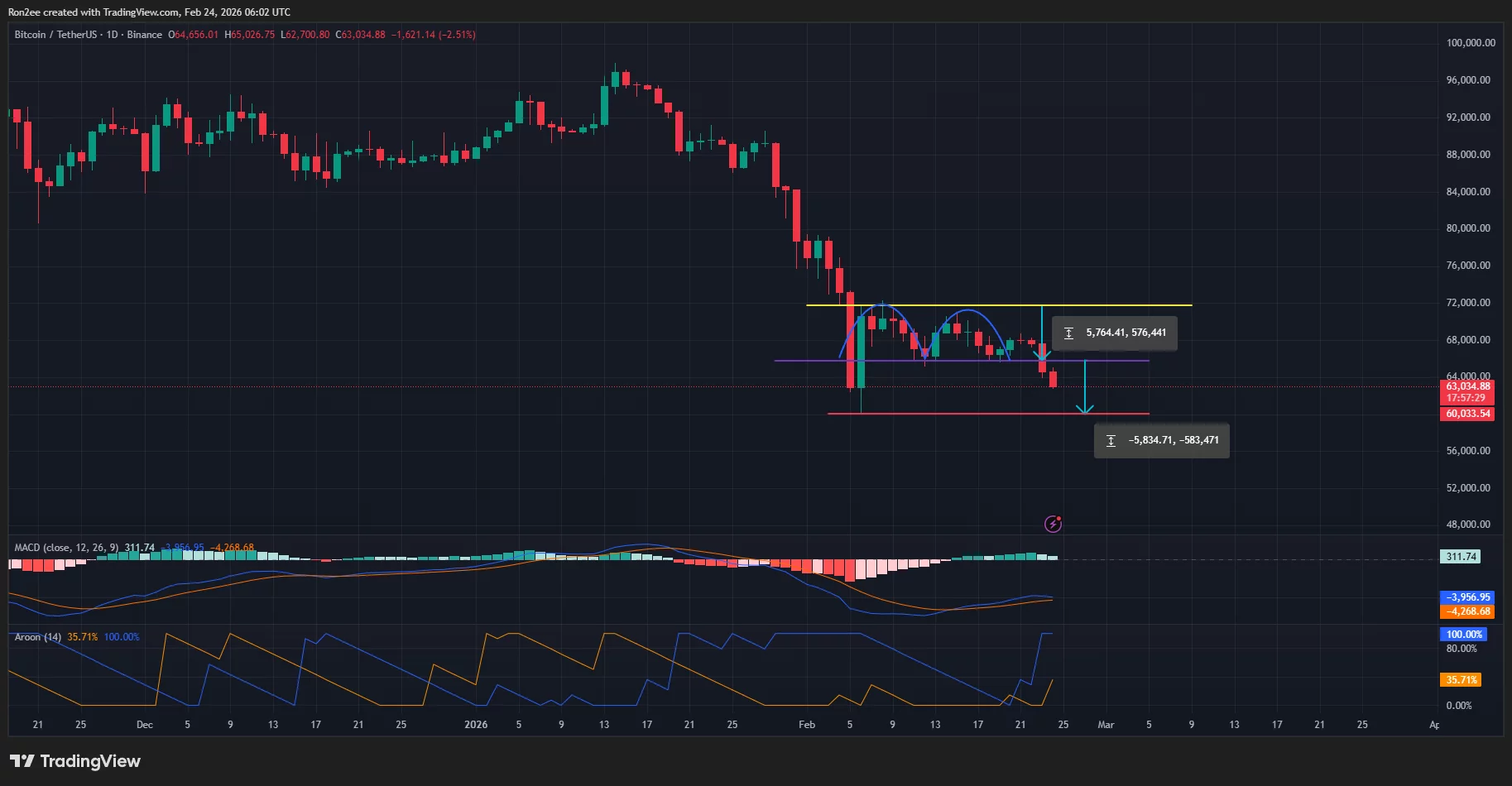 Bitcoin price has formed a bearish double top pattern on the daily chart.